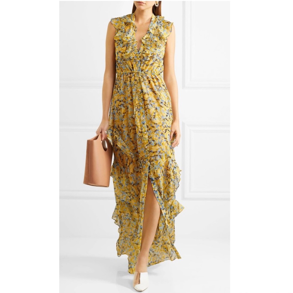 Saloni Lizzie Ruffled Floral Silk Maxi Dress